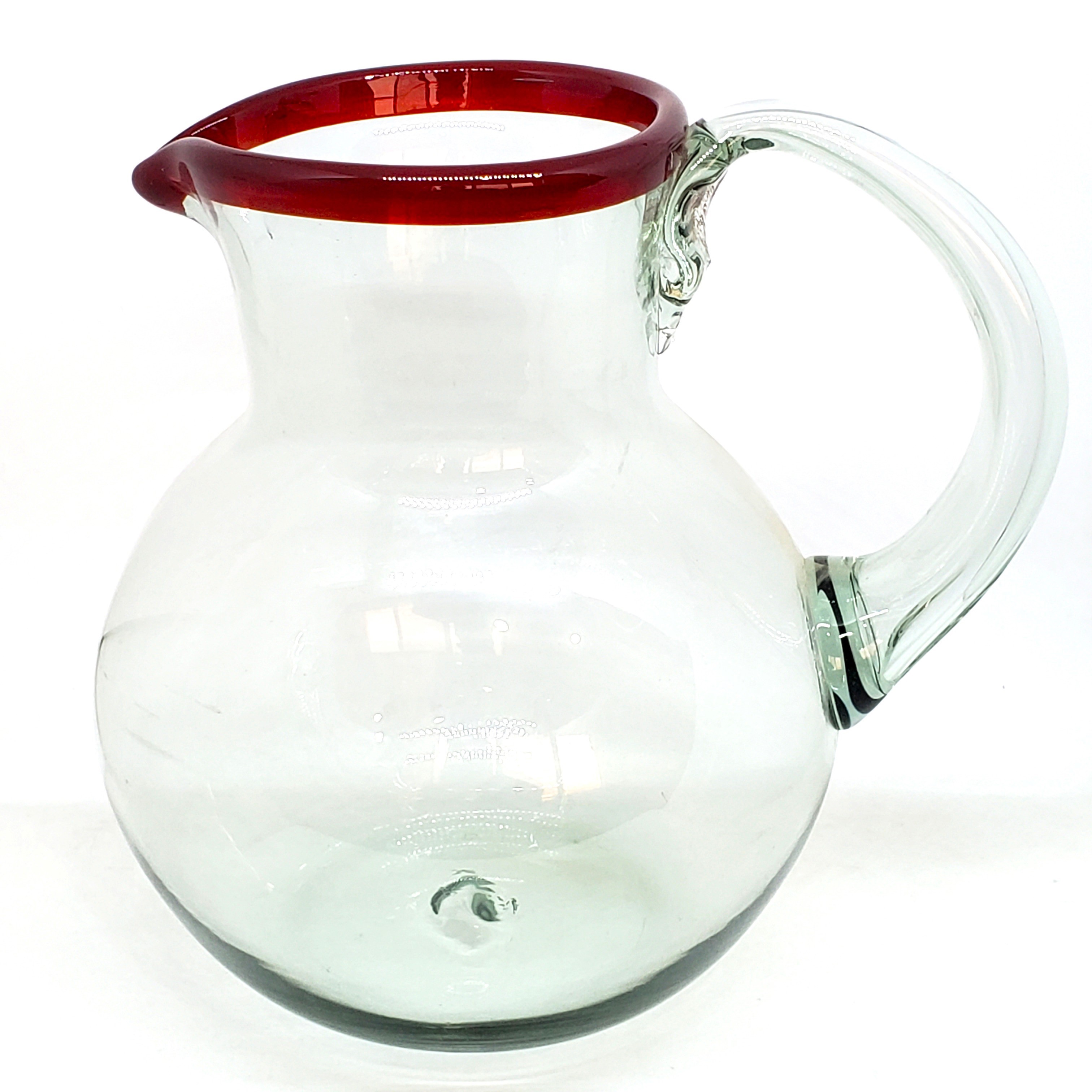 Jarra de vidrio soplado con borde rojo rub, 120 oz, Vidrio Reciclado, Libre de Plomo y Toxinas